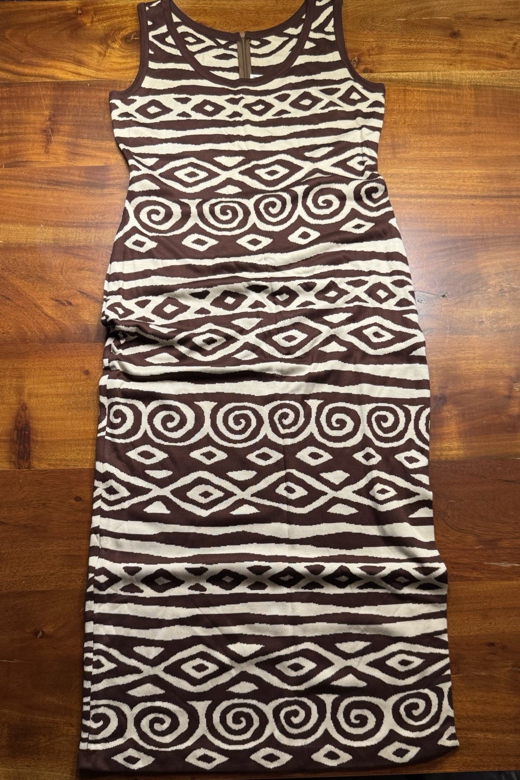 St. John Women’s Brown Geometric Designer Sleeveless Sheath Dress Sz 2